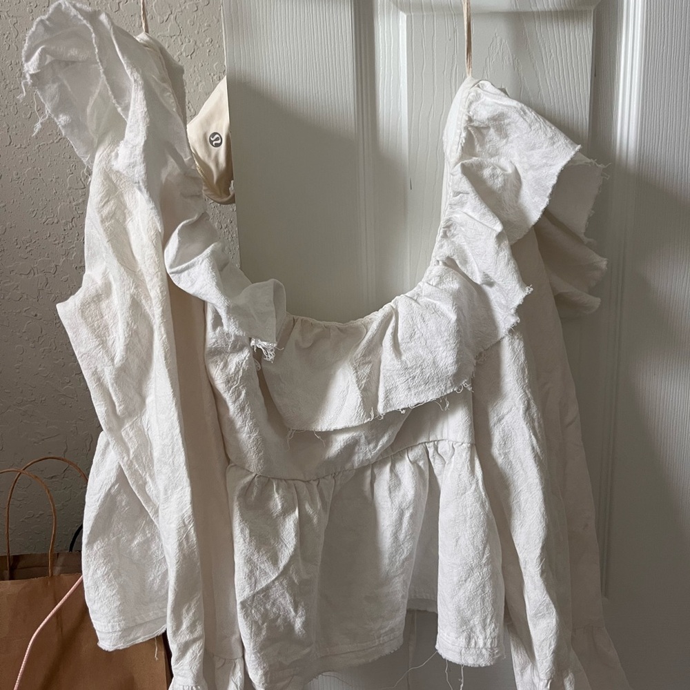 Free People White Ruffled Top - Picture 2 of 3